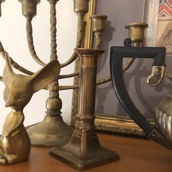 Vintage small brass candle stick square base approx 5.5” tall patina decor - Picture 8 of 8